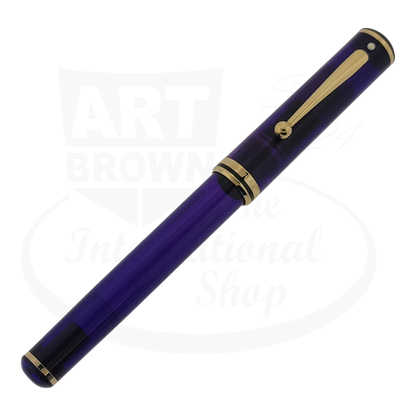 Preowned Vintage Sheaffer Levenger Purple Demonstrator Fountain Pen with translucent resin body and gold-plated trim