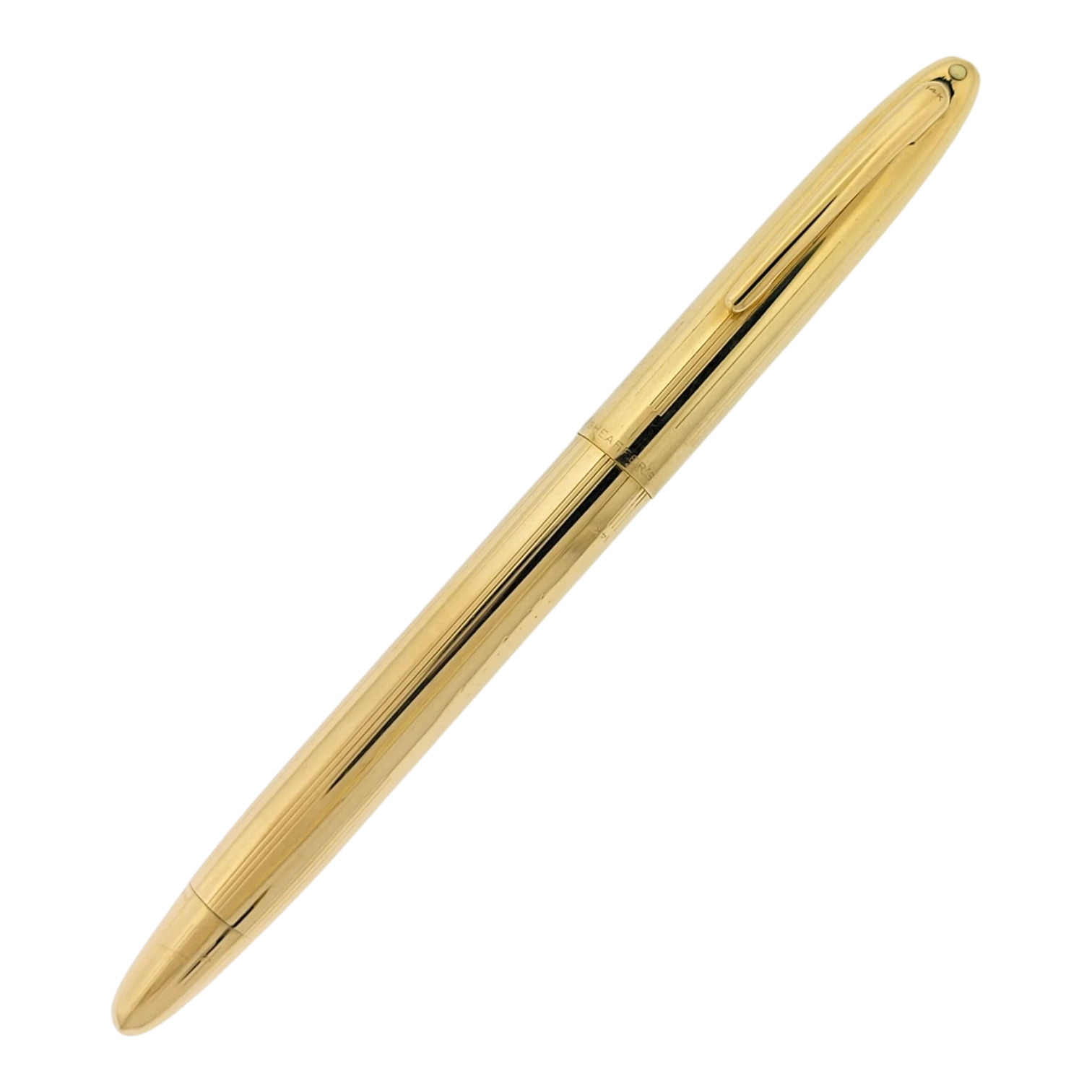 Sheaffer Snorkel fountain pen in solid 14K gold with subtle vertical line pattern and gold clip