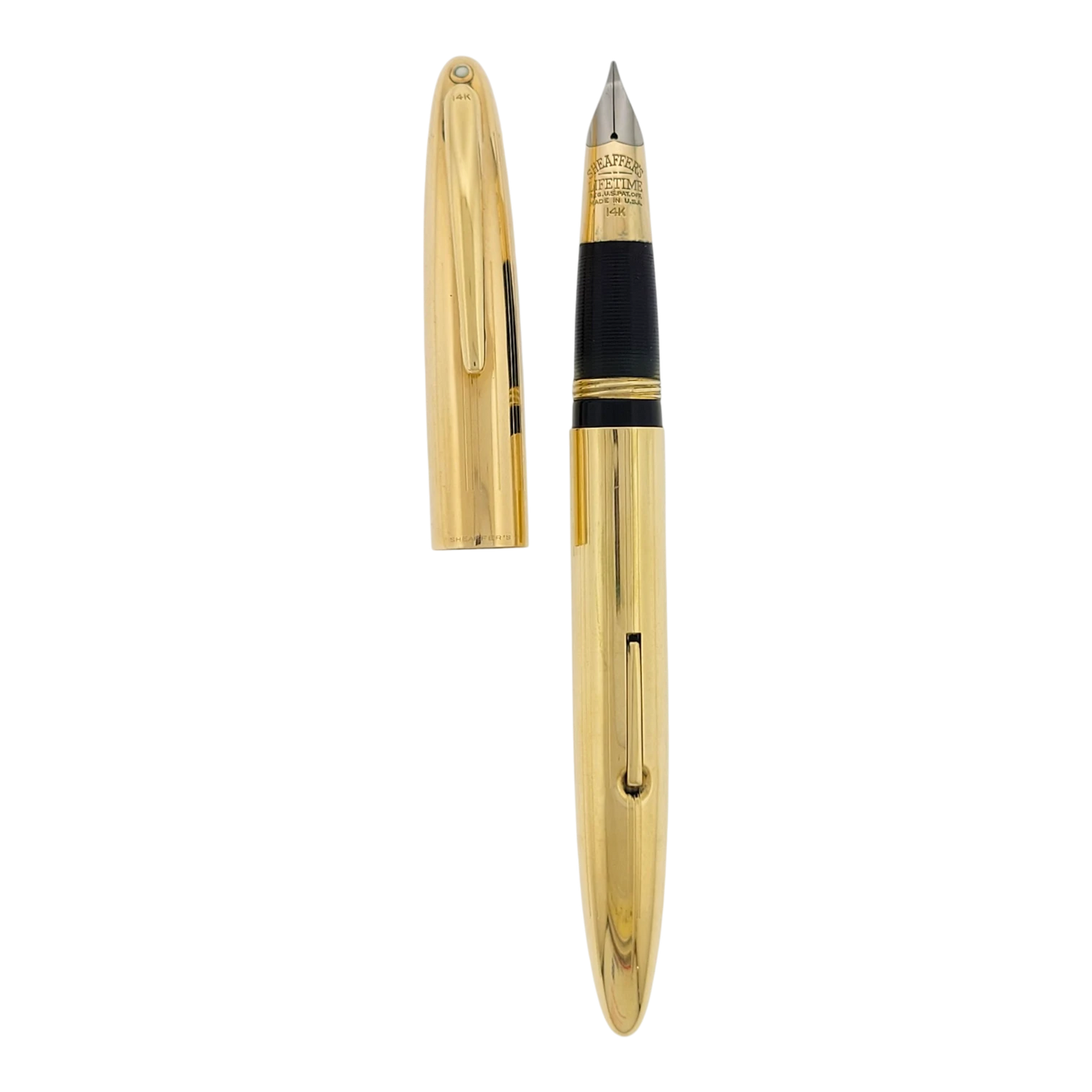 Preowned Sheaffer Masterpiece Solid 14K Gold Vertical Lines Lever Fountain Pen