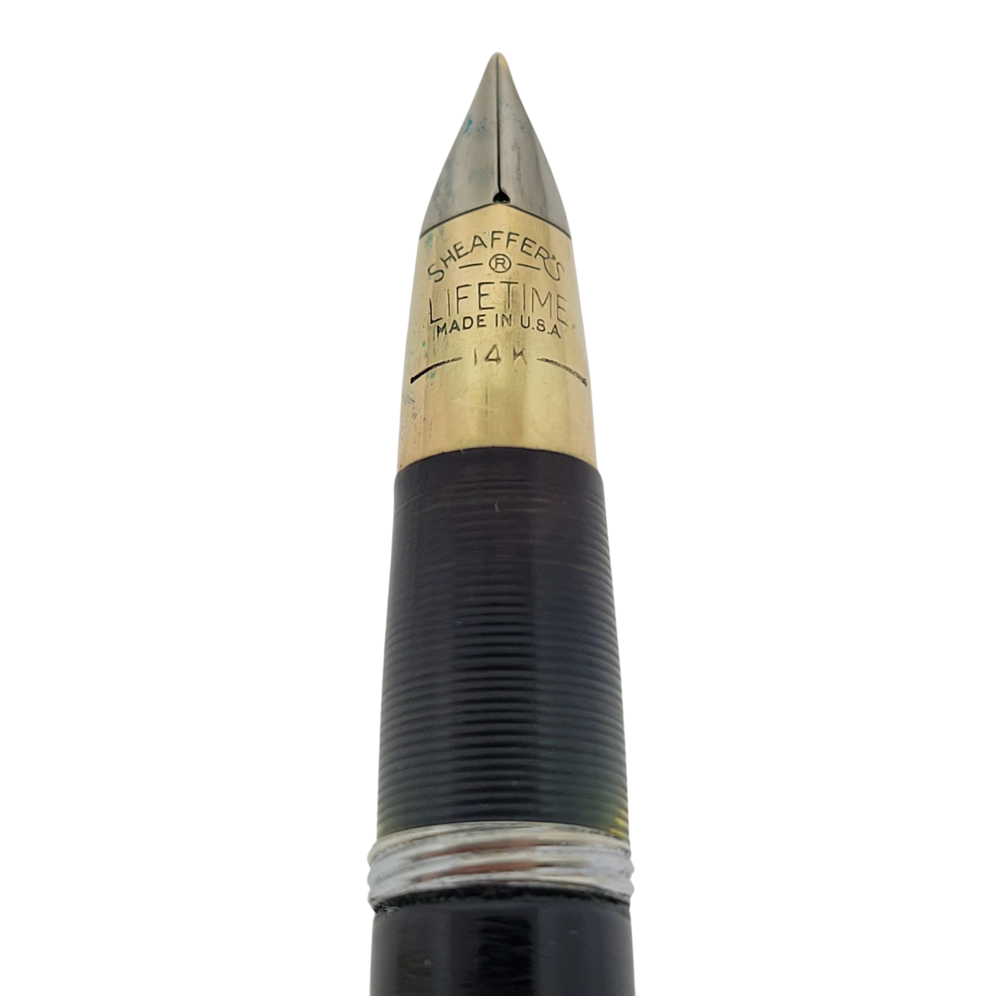 Preowned Sheaffer Lifetime Solid 14K Gold Vertical Lines Lever Fountain Pen – Engraved