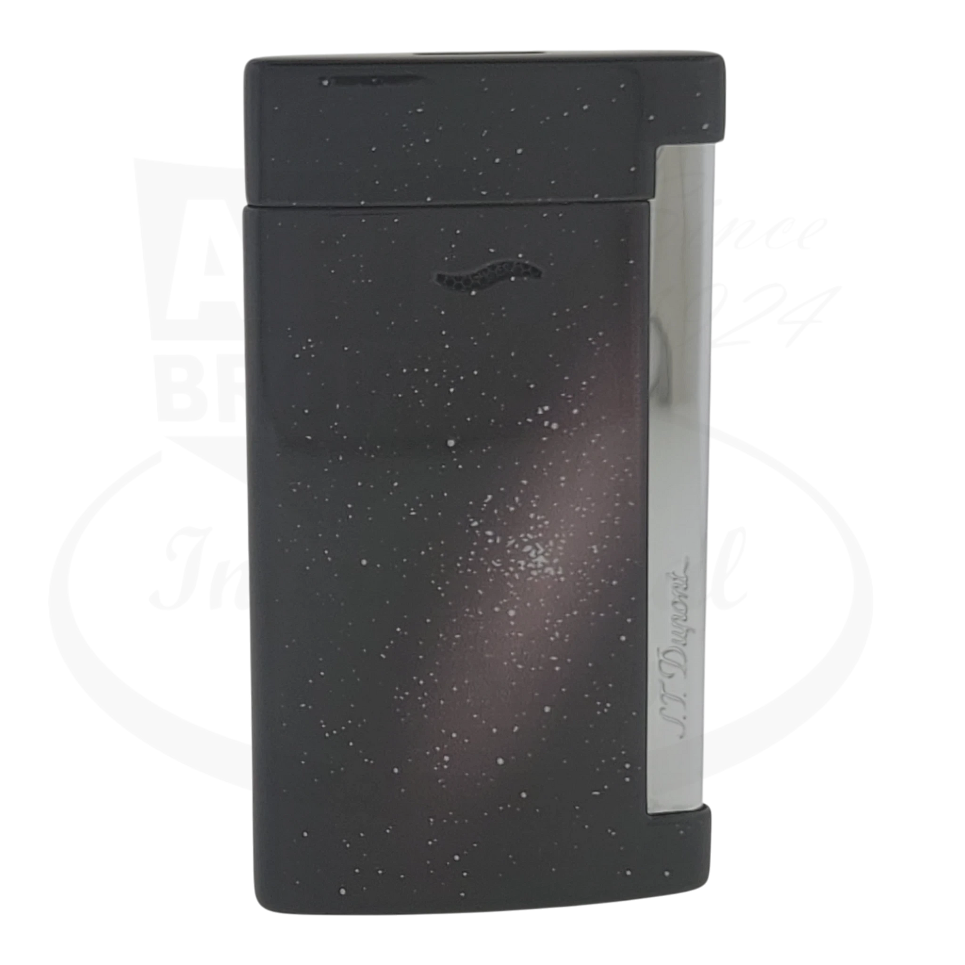 S.T. Dupont Slim 7 Galaxy Torch Lighter SKU 027219 black metal with silver side panel, sleek rectangular design