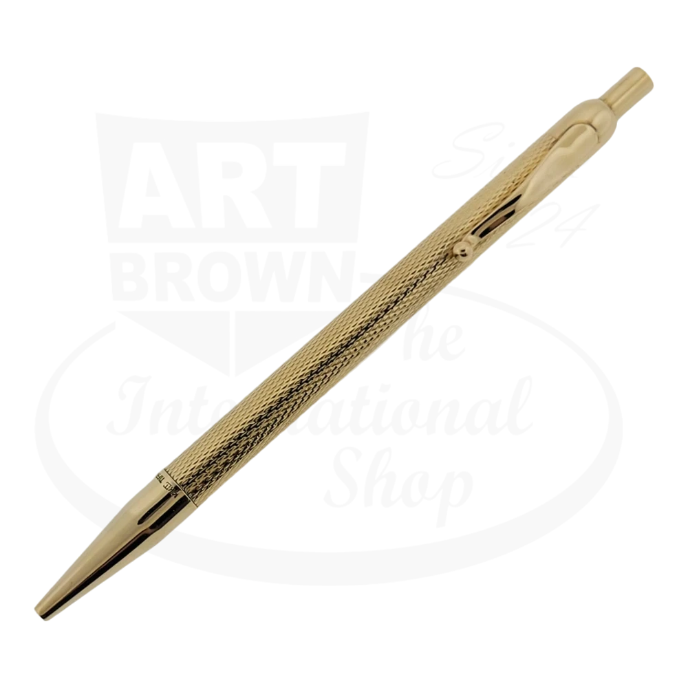 An elegant Tiffany & Co 14K gold ballpoint pen featuring a refined Barley Grain pattern, exemplifying luxury in writing instruments.