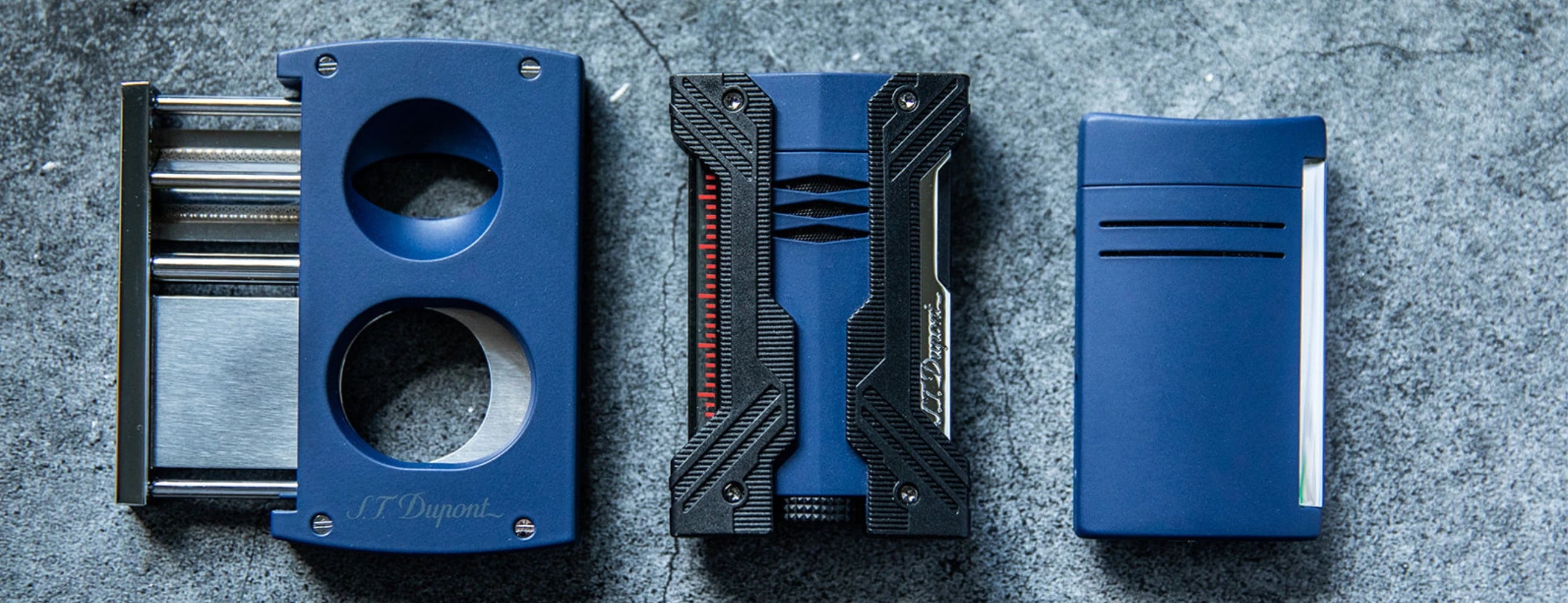 S.T. Dupont Matte Blue smoking accessory collection, sold exclusively in the United States.