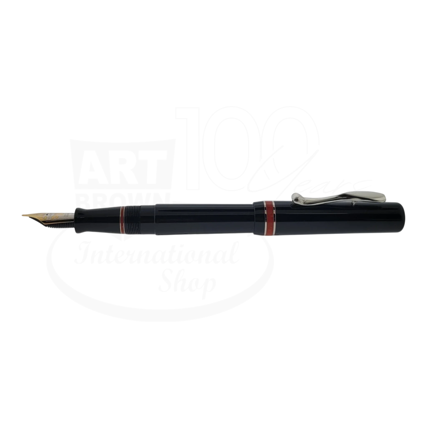 Preowned Visconti Voyager Midnight Coral Fountain Pen side view in gallery position 2 with gold nib and coral accents