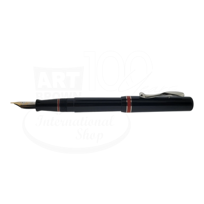 Preowned Visconti Voyager Midnight Coral Fountain Pen side view in gallery position 2 with gold nib and coral accents