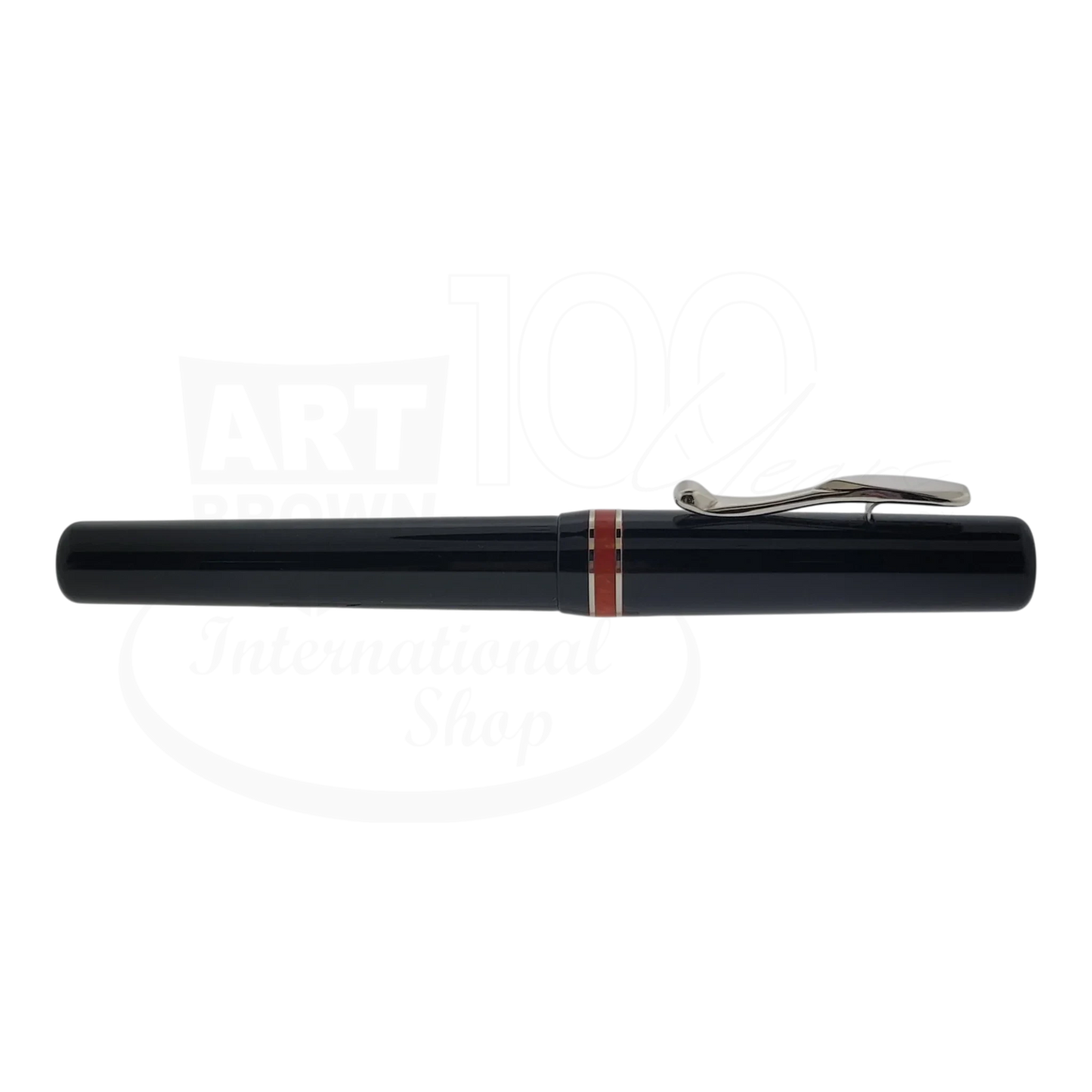 Preowned Visconti Voyager Midnight Coral Fountain Pen shown in gallery position 6 with sleek black and coral band design