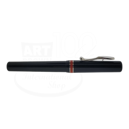 Preowned Visconti Voyager Midnight Coral Fountain Pen shown in gallery position 6 with sleek black and coral band design