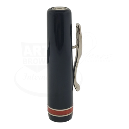 Preowned Visconti Voyager Midnight Coral Fountain Pen cap with silver clip and coral accent ring, gallery position 9 square image