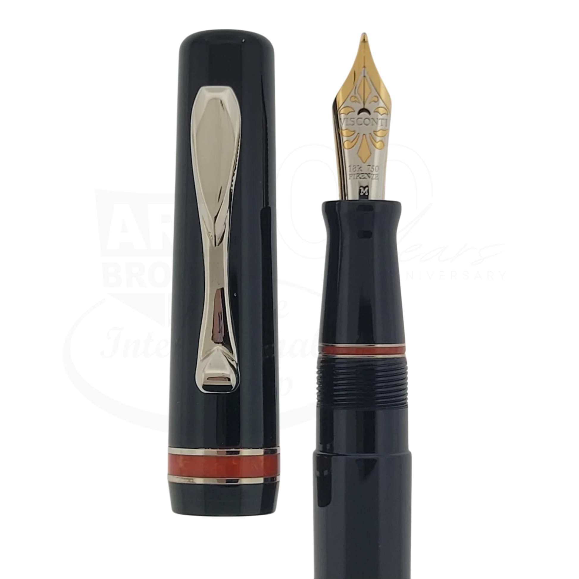 Preowned Visconti Voyager Midnight Coral Fountain Pen close-up showing cap and nib in gallery position 12 square format