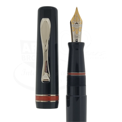 Preowned Visconti Voyager Midnight Coral Fountain Pen close-up showing cap and nib in gallery position 12 square format