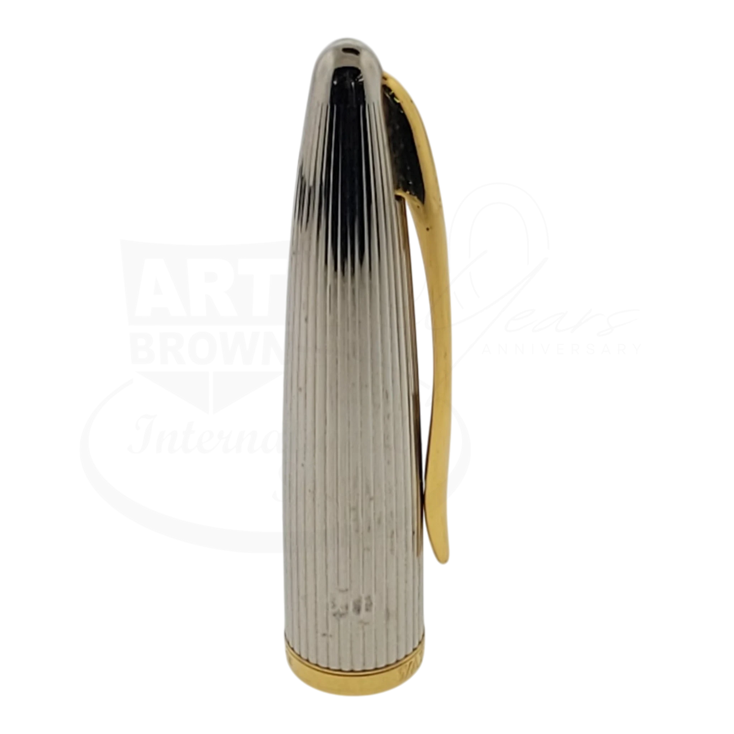 Preowned Waterman Carene Fountain Pen - Damaged | For Parts with silver textured cap and gold clip shown upright.