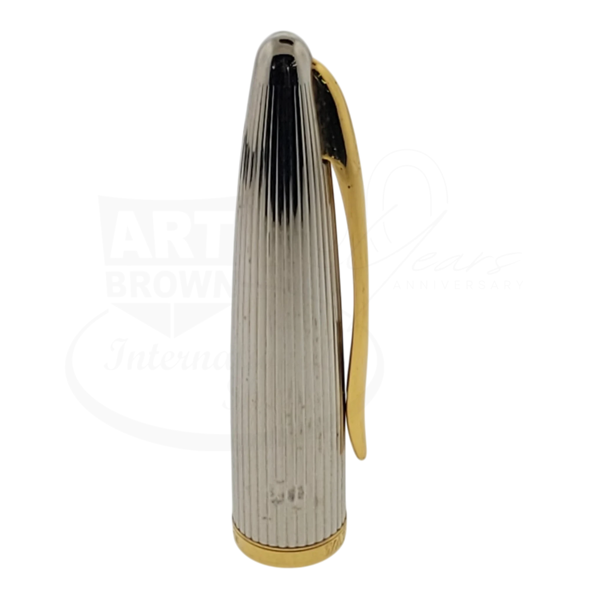 Preowned Waterman Carene Fountain Pen - Damaged | For Parts with silver textured cap and gold clip shown upright.