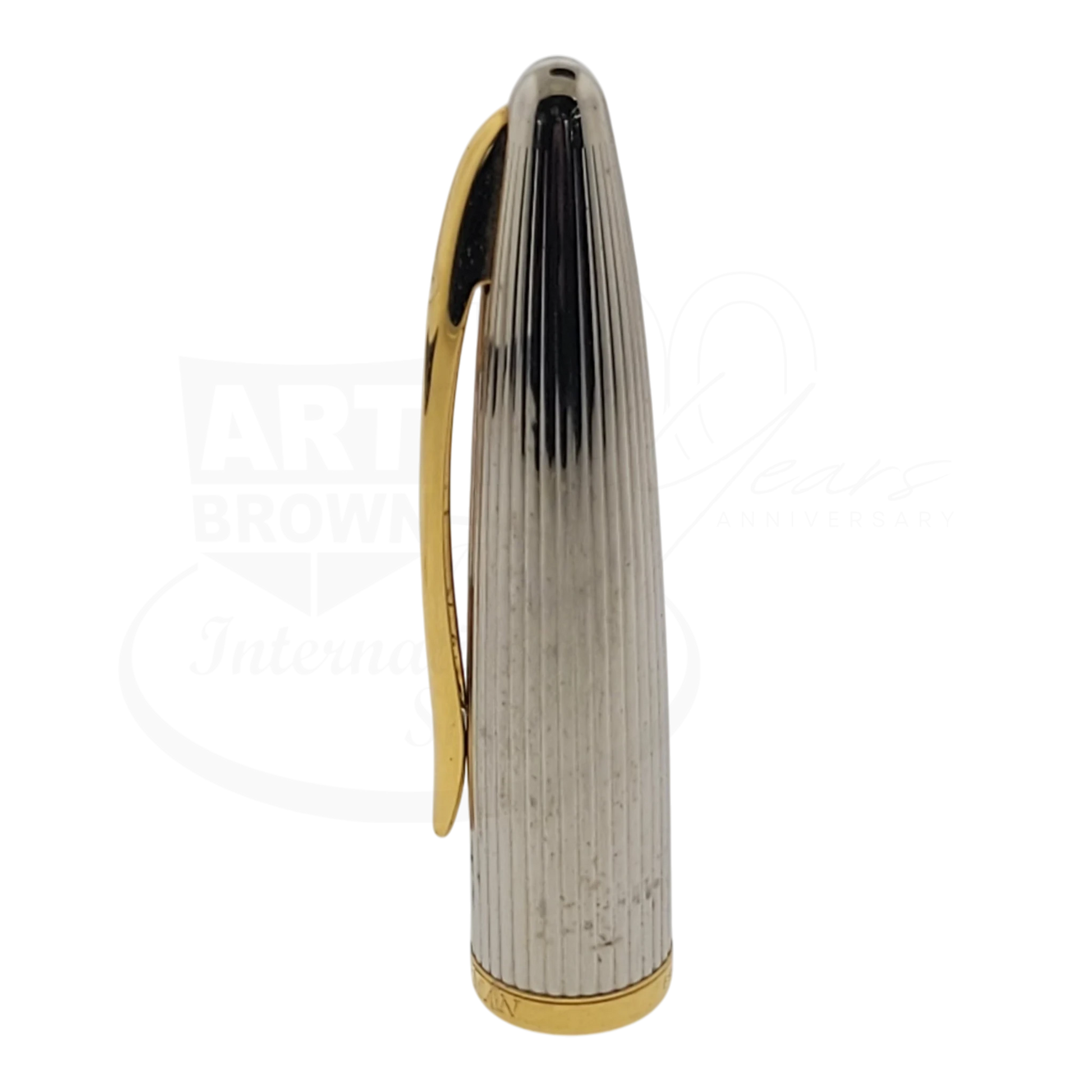 Preowned Waterman Carene Fountain Pen - Damaged | For Parts with silver textured cap and gold clip shown upright