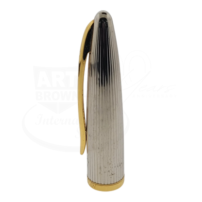 Preowned Waterman Carene Fountain Pen - Damaged | For Parts with silver textured cap and gold clip shown upright