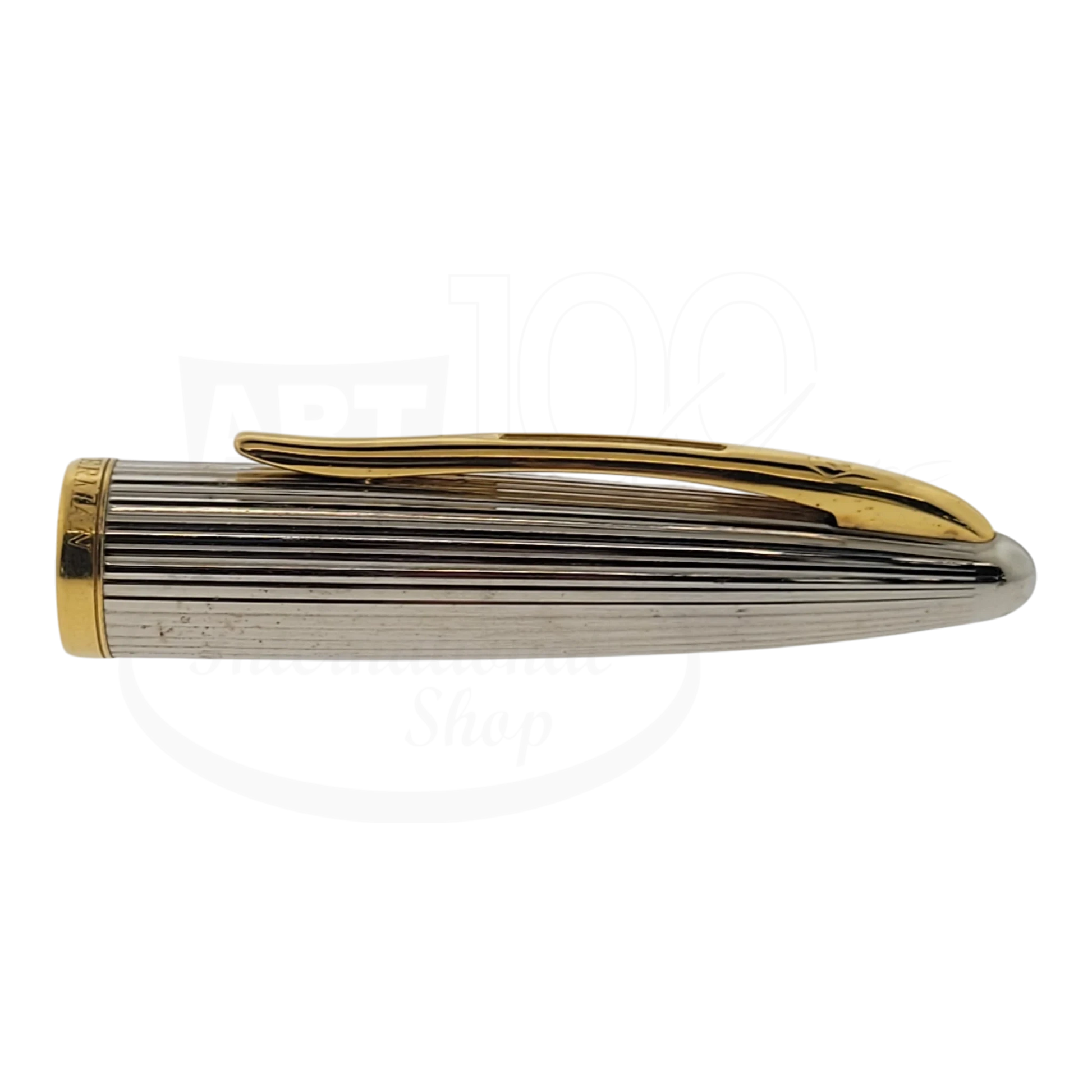 Preowned Waterman Carene Fountain Pen - Damaged | For Parts with gold clip and silver striped cap, nib bent and not functional