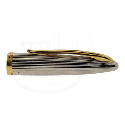 Preowned Waterman Carene Fountain Pen - Damaged | For Parts with gold clip and silver striped cap, nib bent and not functional