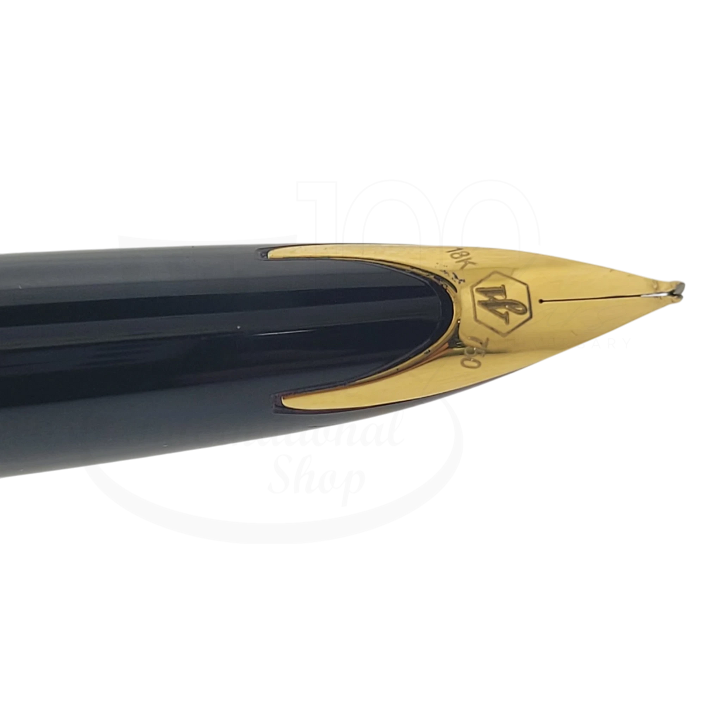 Preowned Waterman Carene Fountain Pen - Damaged | For Parts with blue body and bent gold nib close-up view