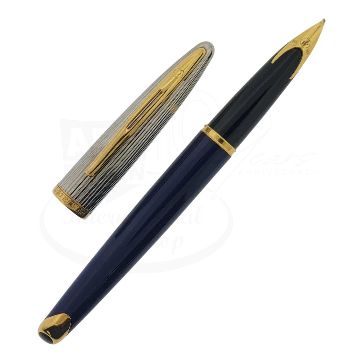 Preowned Waterman Carene Fountain Pen - Damaged | For Parts with blue body gold accents and bent nib fountain pen parts
