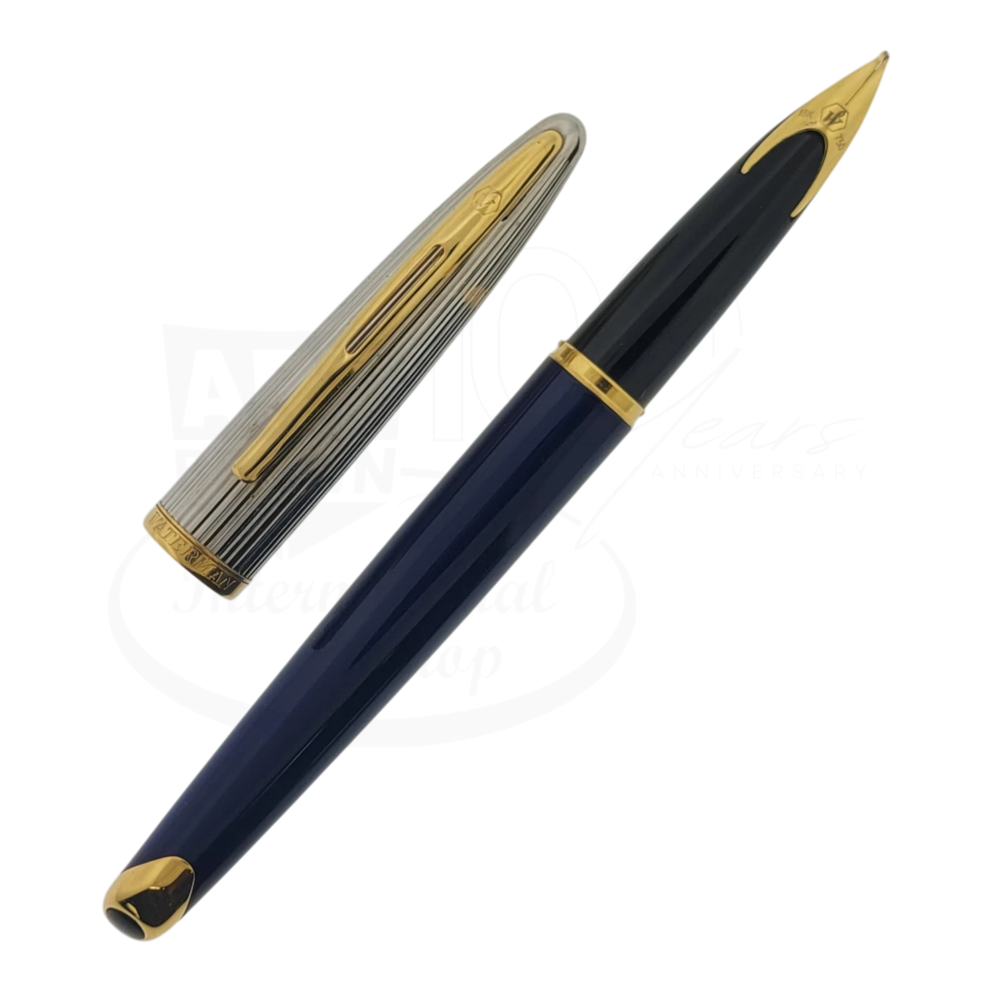 Preowned Waterman Carene Fountain Pen - Damaged | For Parts with blue body gold accents and bent nib fountain pen parts