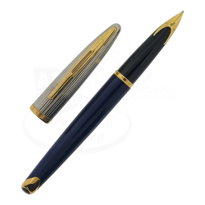 Preowned Waterman Carene Fountain Pen - Damaged | For Parts with blue body gold accents and bent nib fountain pen parts