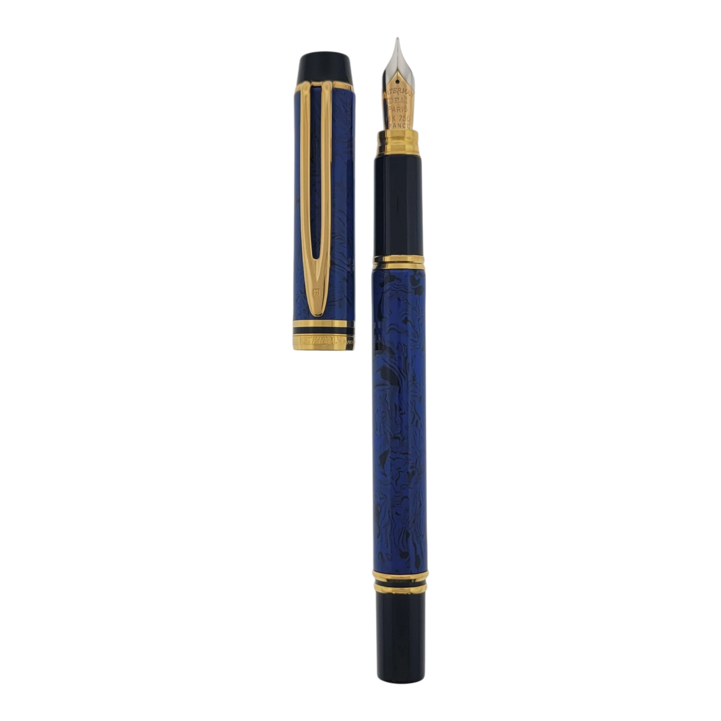 Waterman Le Man Blue 200 fountain pen with blue marble barrel gold trim and 18K gold fine nib