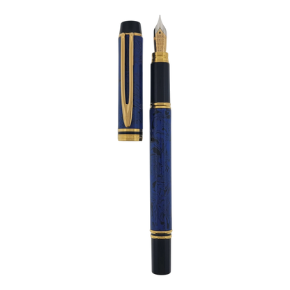 Waterman Le Man Blue 200 fountain pen with blue marble barrel gold trim and 18K gold fine nib