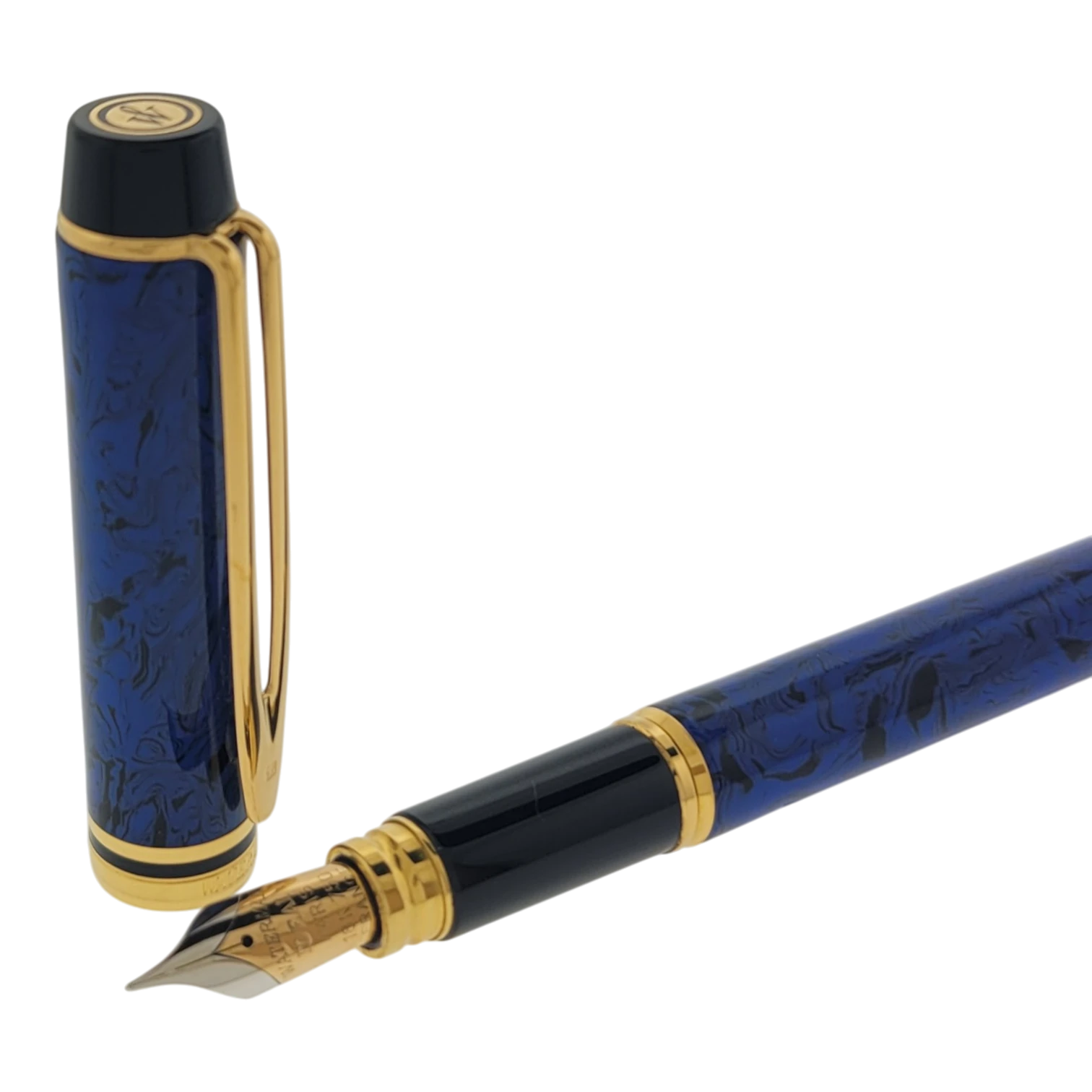 Waterman Le Man Blue 200 fountain pen in blue marble with gold trim and 18K gold fine point nib