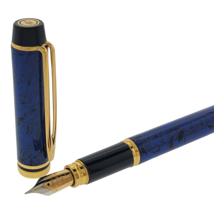 Waterman Le Man Blue 200 fountain pen in blue marble with gold trim and 18K gold fine point nib
