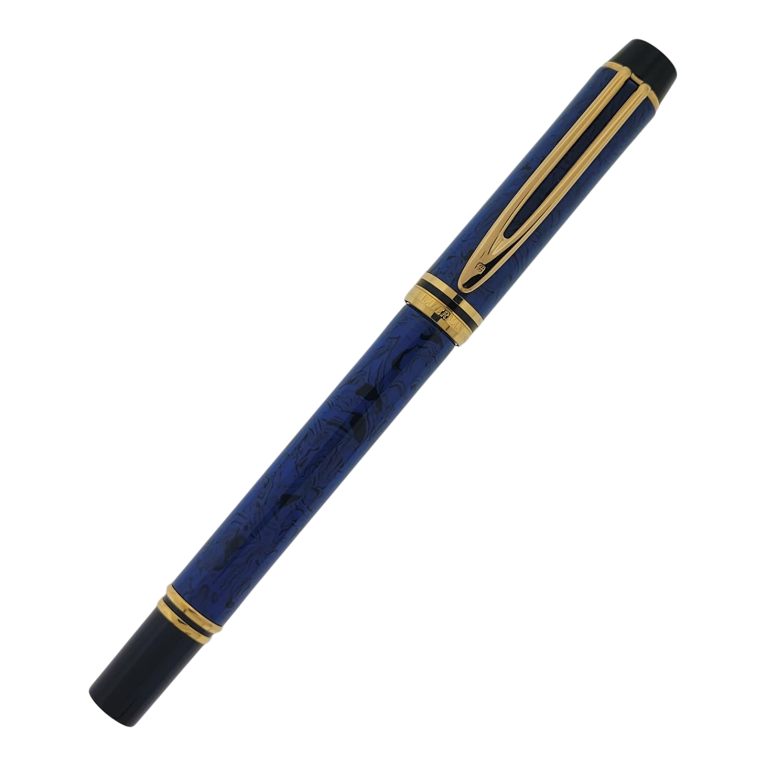 Waterman Le Man 200 fountain pen with blue marble barrel gold trim and 18K gold fine point nib