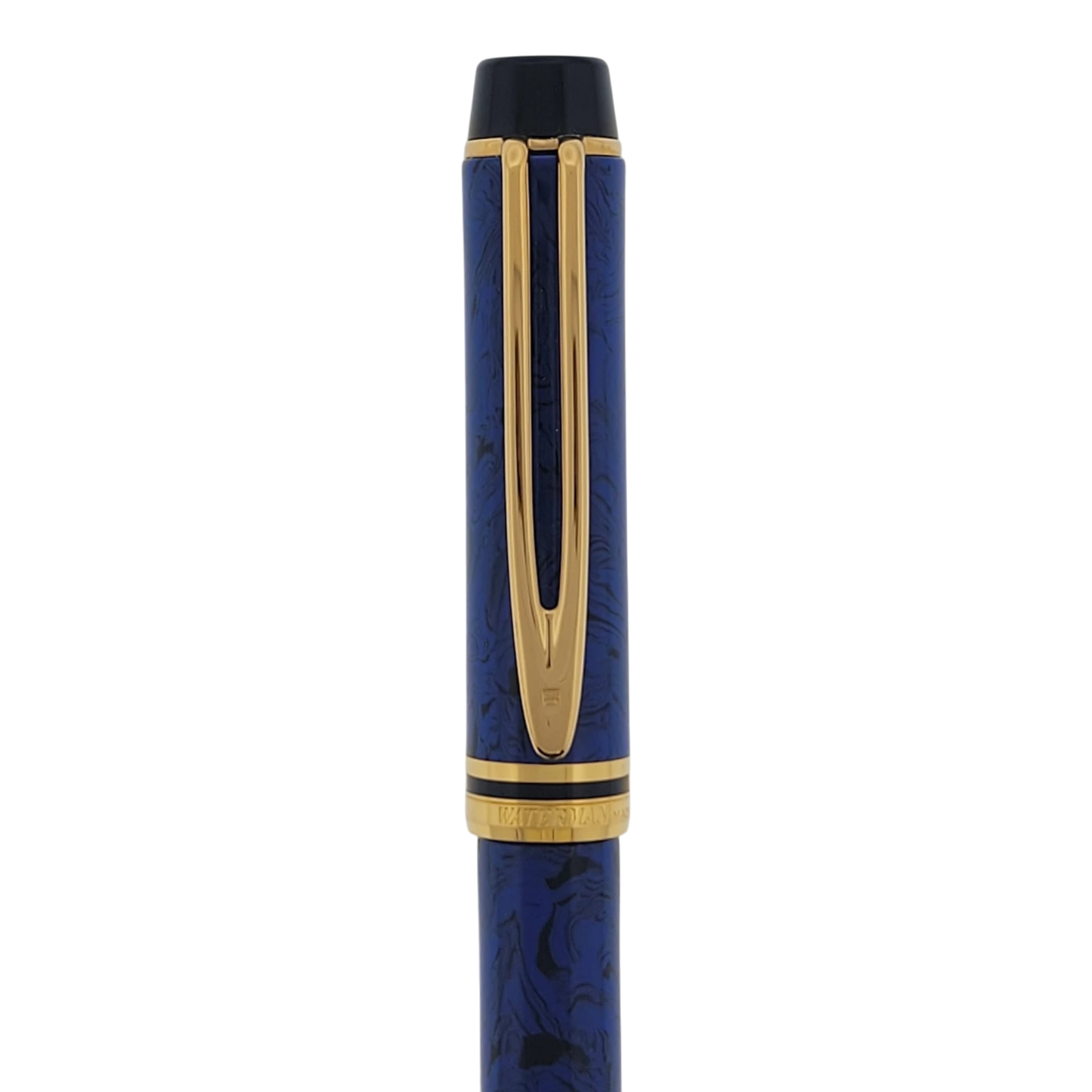 Waterman Le Man blue marble fountain pen with gold-tone trim, clip, and black cap