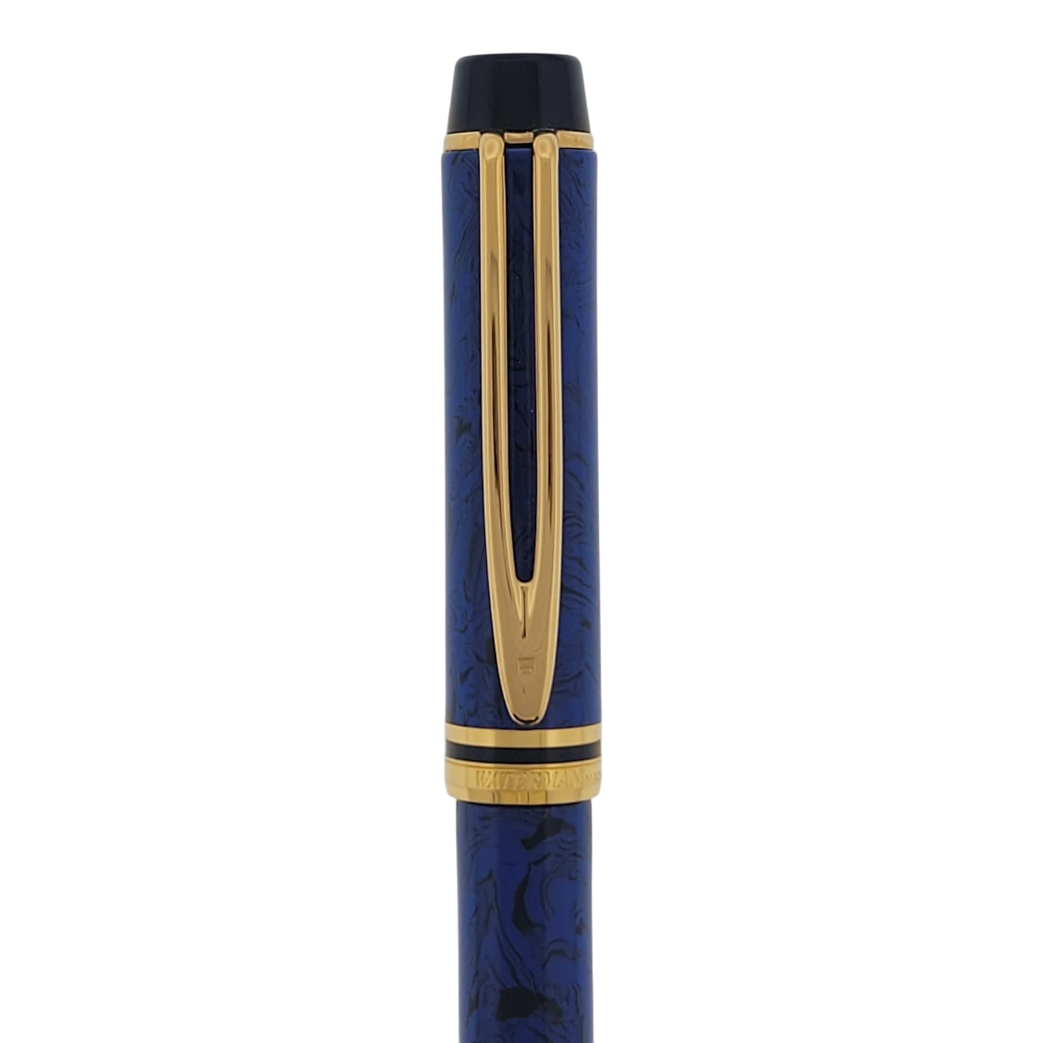 Waterman Le Man blue marble fountain pen with gold-tone trim, clip, and black cap