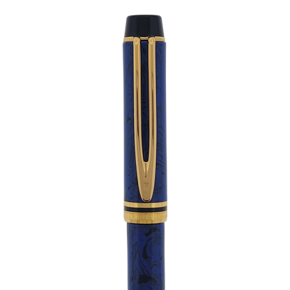 Waterman Le Man blue marble fountain pen with gold-tone trim, clip, and black cap