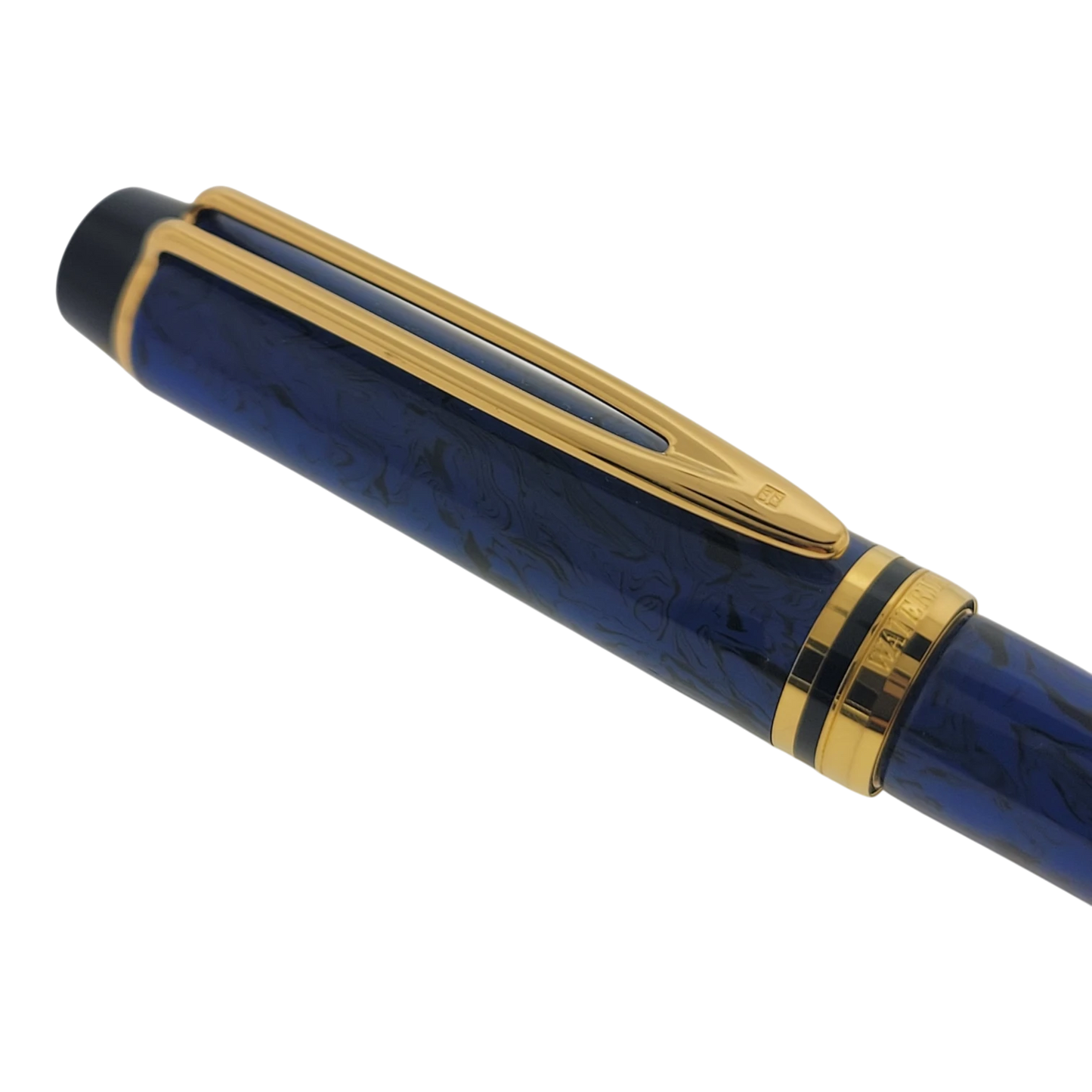 Waterman Le Man blue marble and gold fountain pen with patterned barrel and gold clip