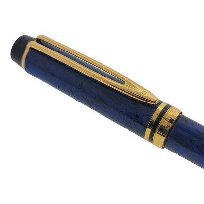Waterman Le Man blue marble and gold fountain pen with patterned barrel and gold clip