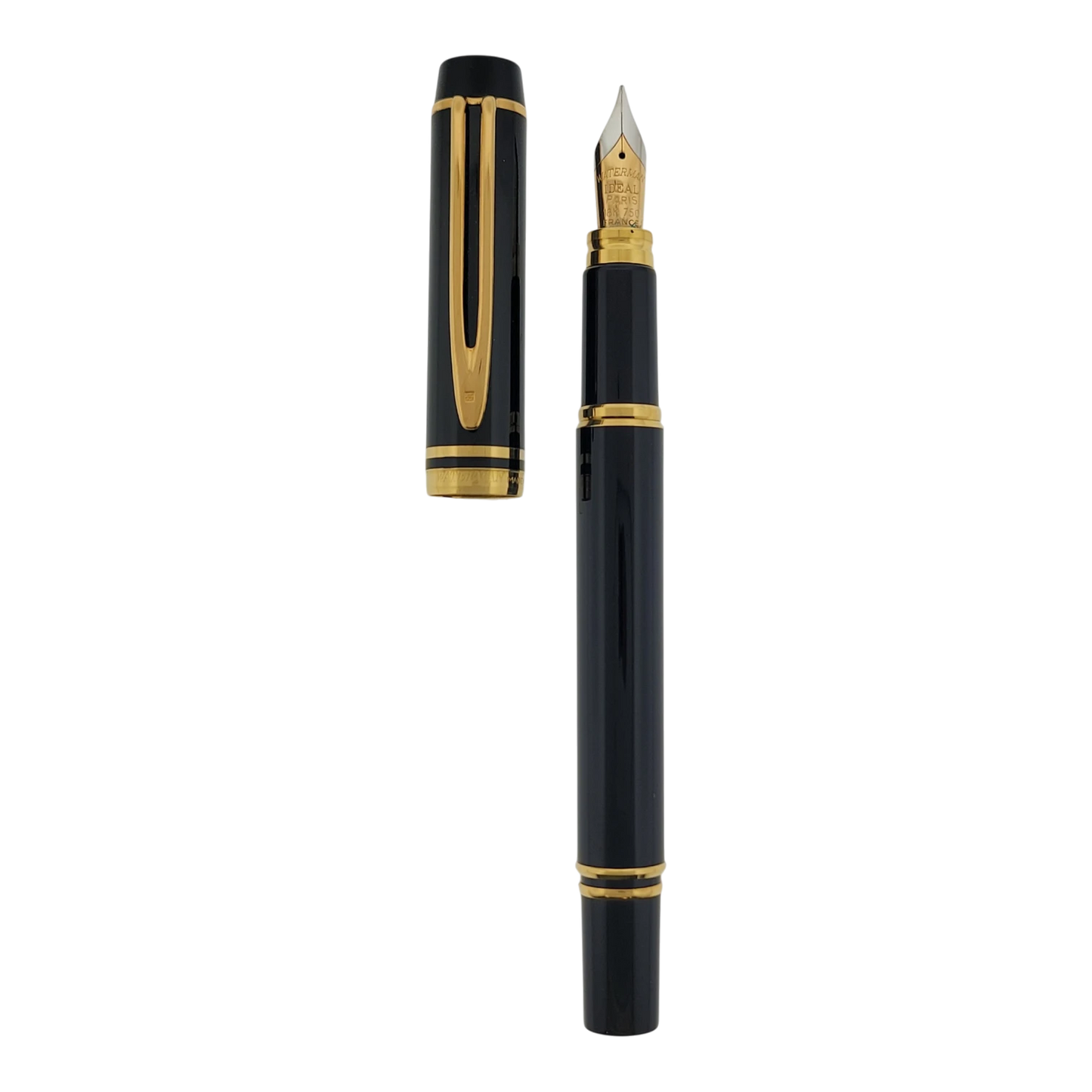 Waterman Le Man 100 black and gold fountain pen with 18K gold fine point nib and matching cap