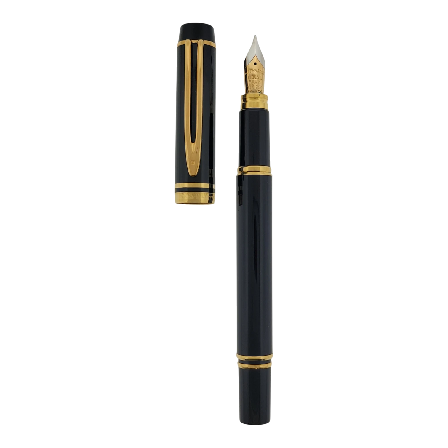 Waterman Le Man 100 black and gold fountain pen with 18K gold fine point nib and matching cap