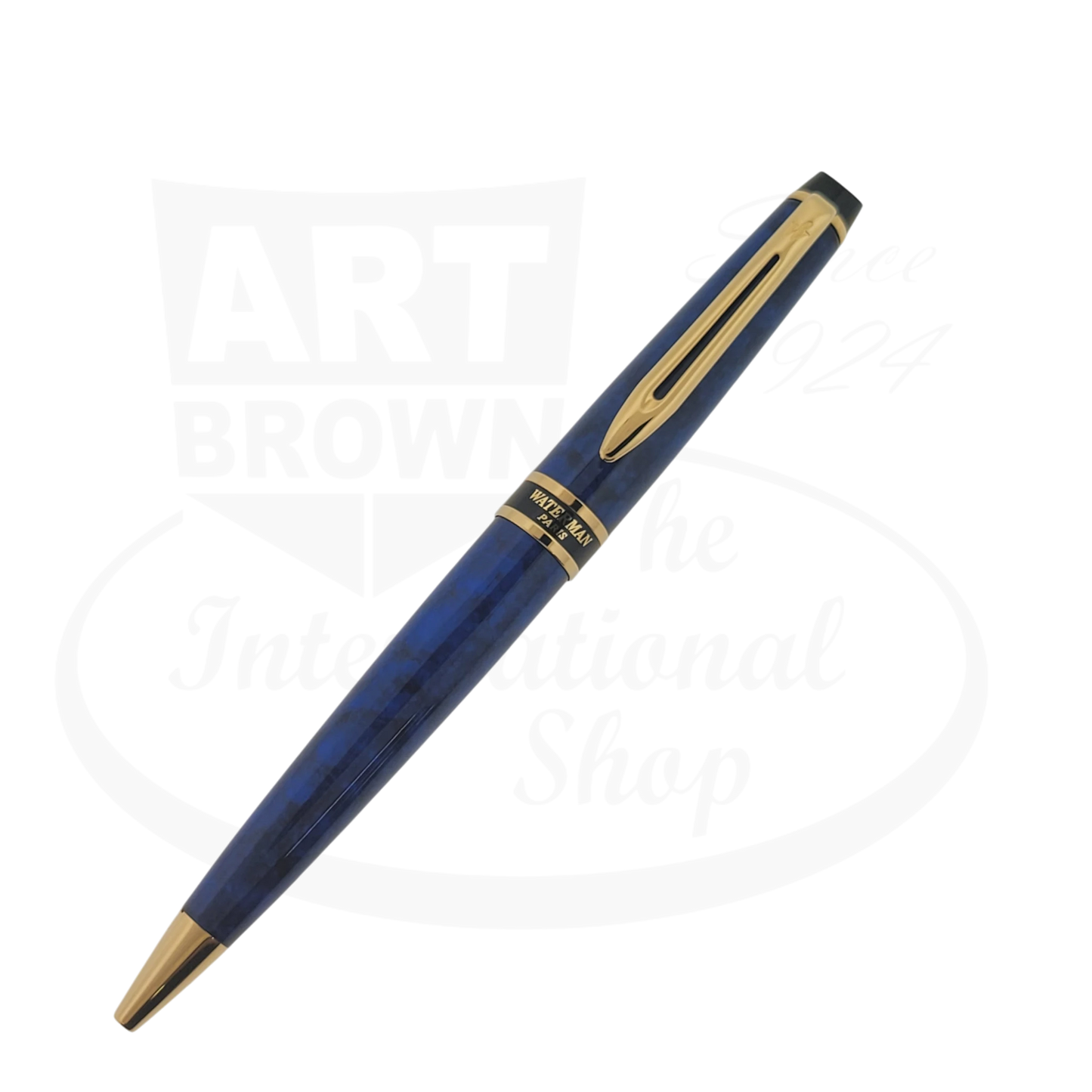 Waterman Expert II ballpoint pen blue resin body with gold trim sleek writing instrument compact design
