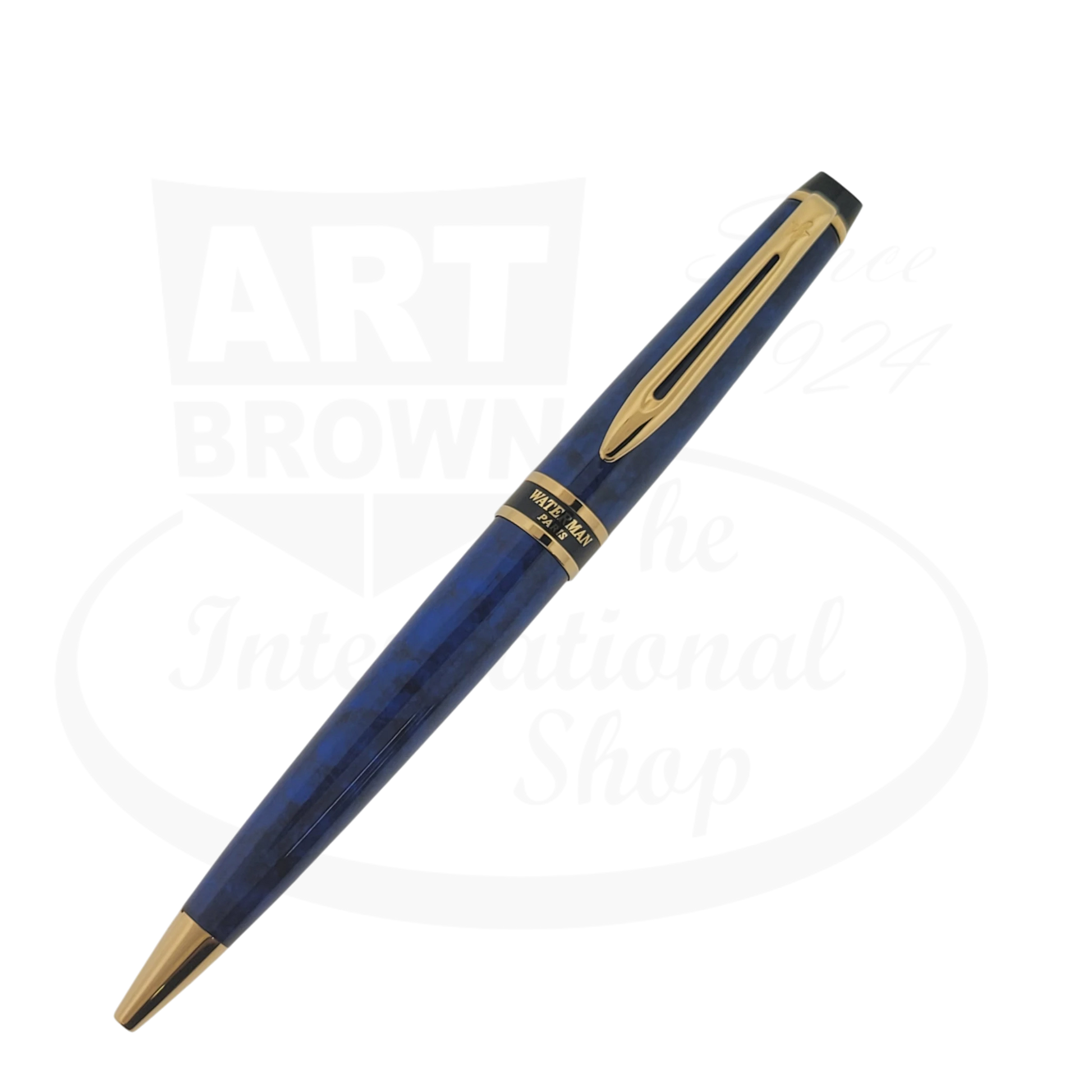 Waterman Expert II ballpoint pen blue resin body with gold trim sleek writing instrument compact design