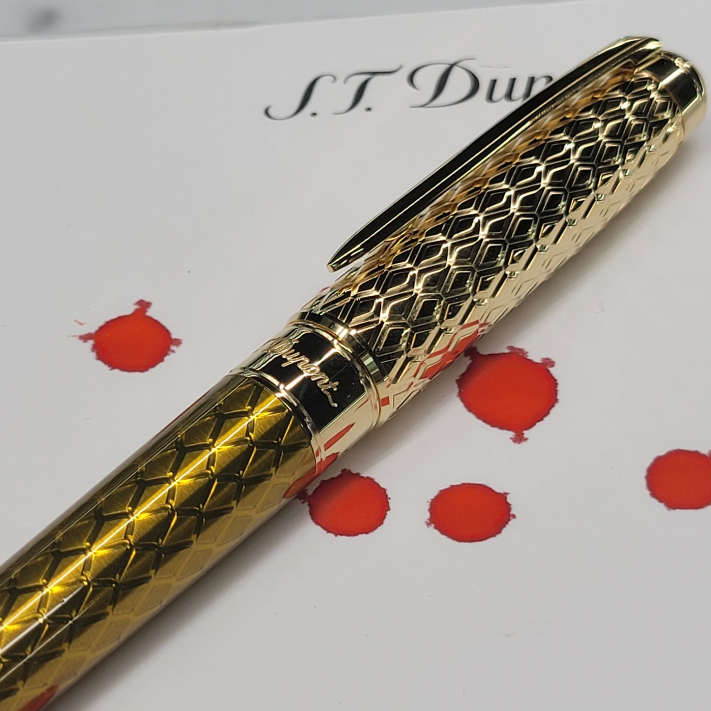 S.T. Dupont Line D Eternity Dragon Scale Guilloche Honey & Gold Rollerball Pen, 422029L