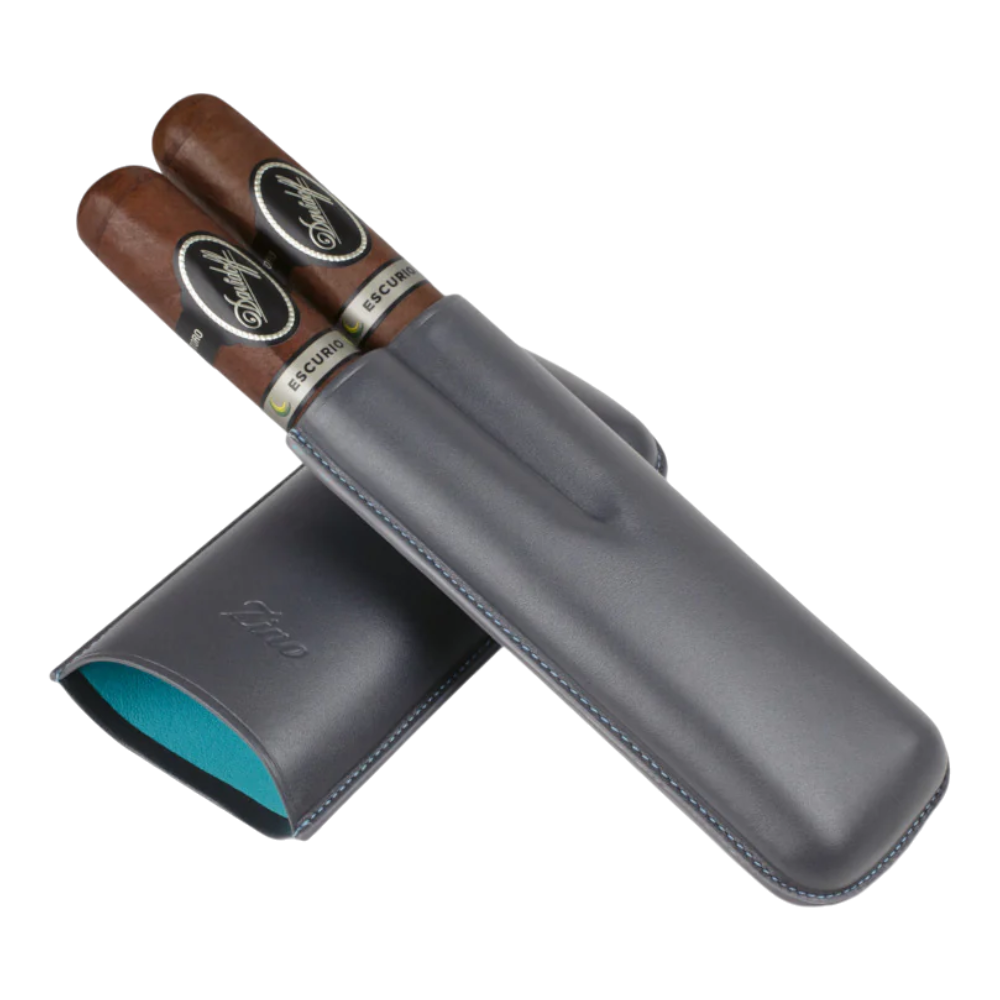 Zino XL-2 Leather 2 Cigar Case Grey & Cyan, 51003003