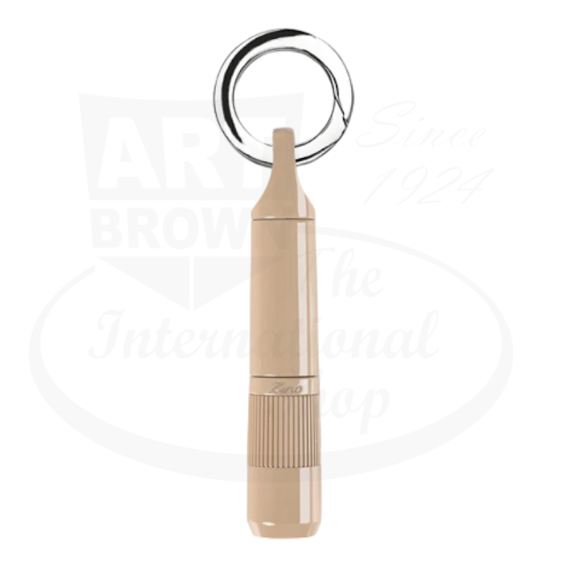Zino Z9 Cigar Punch Cutter in champagne gold aluminum with chrome keyring attachment, compact cylindrical design for 70-ring gauge cigars