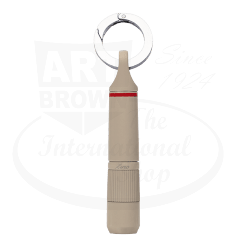 Zino Z9 silver-beige cylindrical cigar punch cutter with keyring attachment, featuring textured grip and red accent band, designed for 70-ring gauge cigars