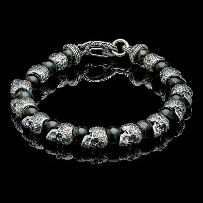 William Henry Hawkeye Sterling Silver Bracelet with Blue Tigers Eye Beads