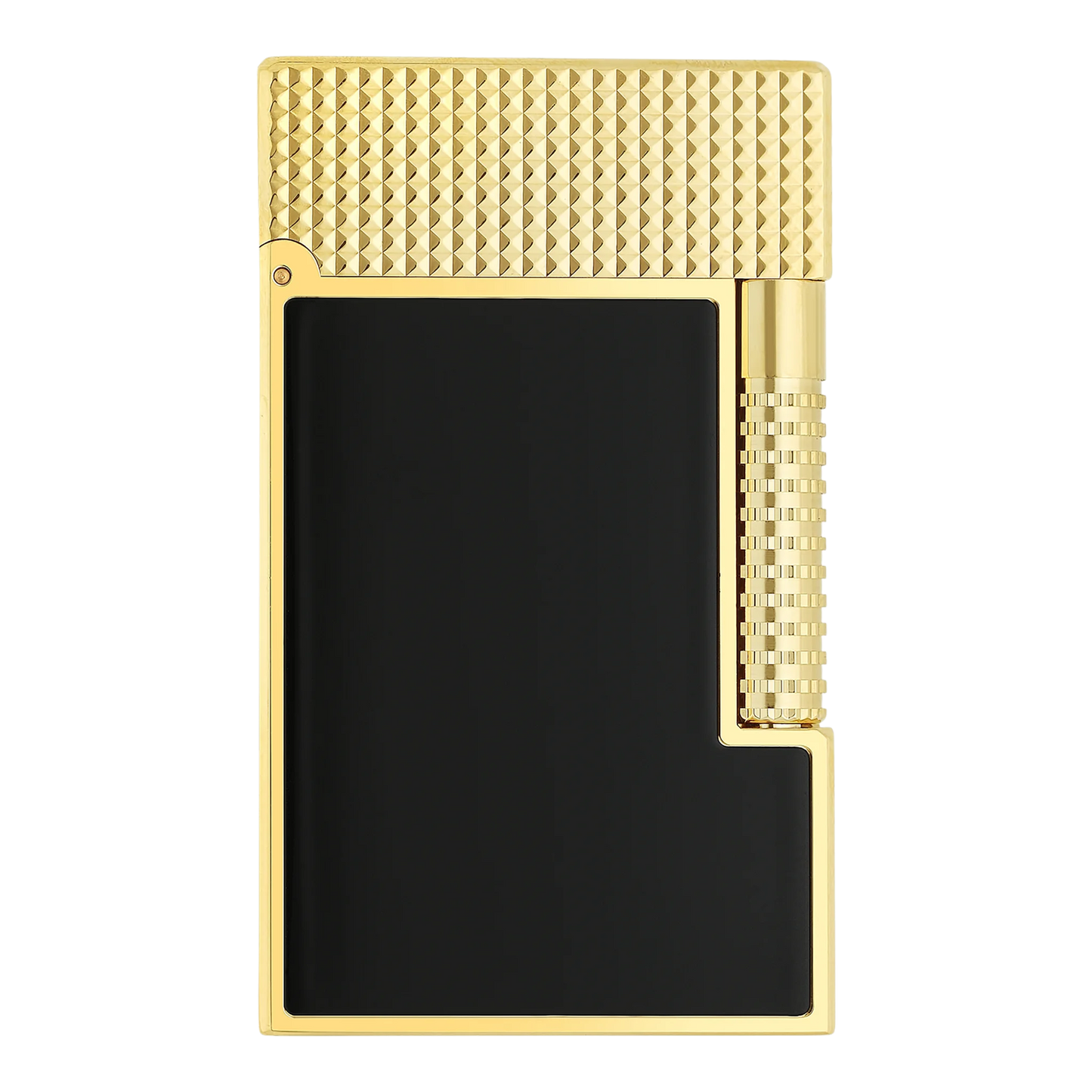 S.T. Dupont New Le Grand Black Lacquered Diamond Head Lighter gold tone with black lacquer square design, gallery 1 shot