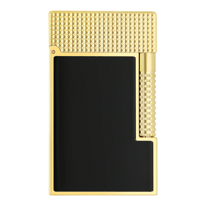 S.T. Dupont New Le Grand Black Lacquered Diamond Head Lighter gold tone with black lacquer square design, gallery 1 shot