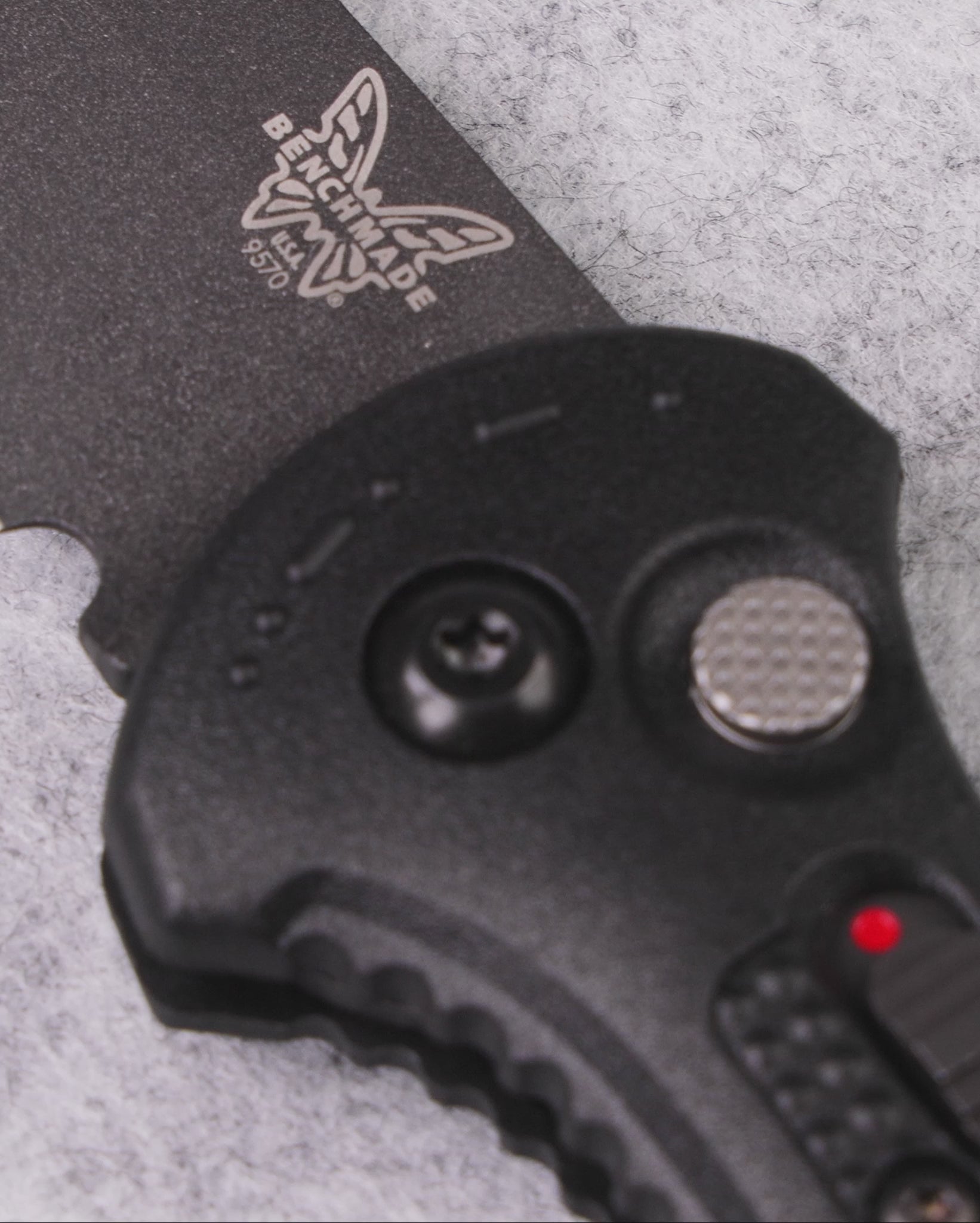 Benchmade mini claymore with black grivory handle and matte black blade