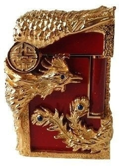 S.T. Dupont Phoenix Red Limited Edition Ligne 2 Lighter 016076 red lacquer yellow bronze blue sapphires detailed phoenix design