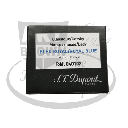 S.T. Dupont 040102 Royal Blue fountain pen ink cartridges box, black packaging with silver text, for Classique and Gatsby series, Made in France