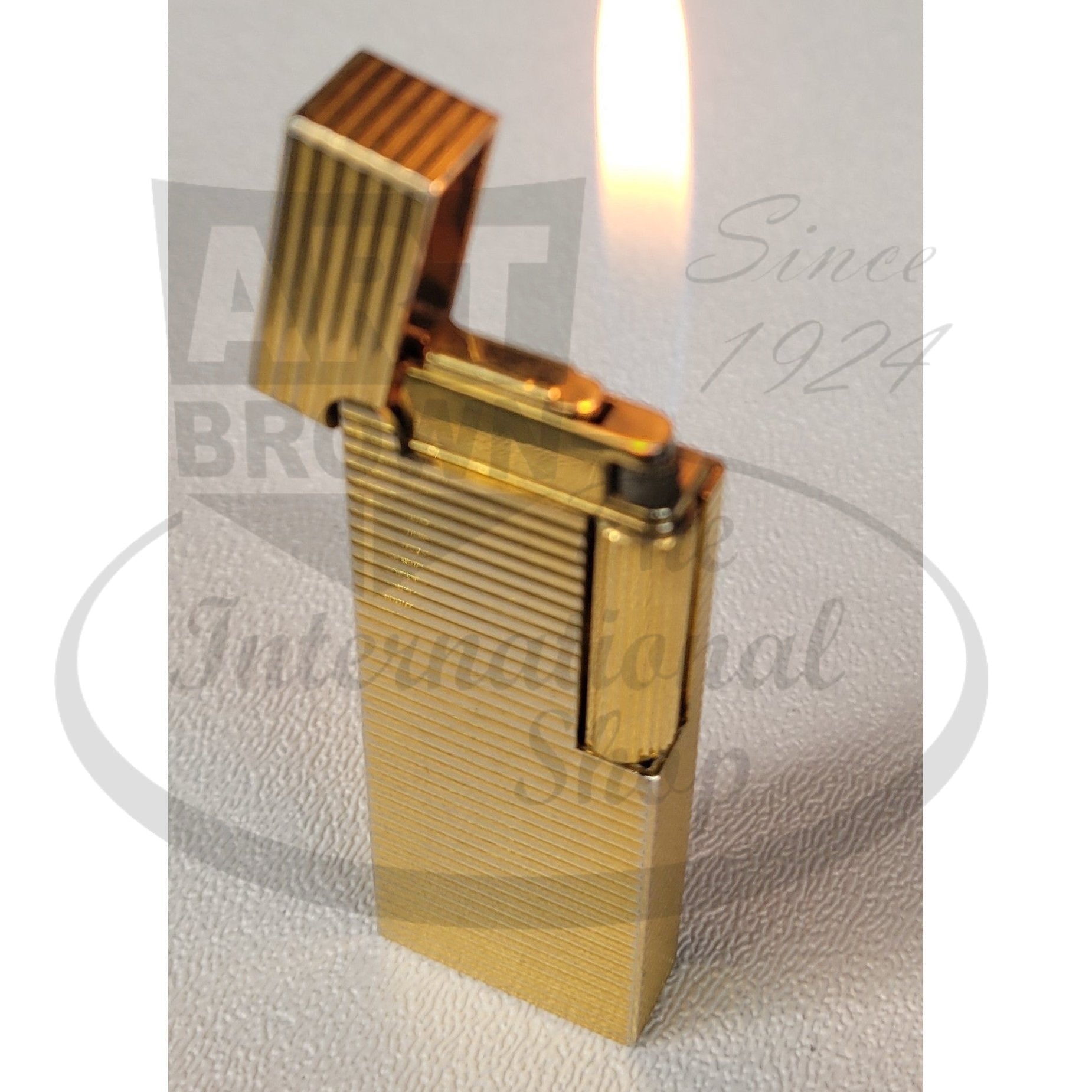 Vintage Dunhill Rollagas Lighter Gold Horizontal Line Pattern Display Model