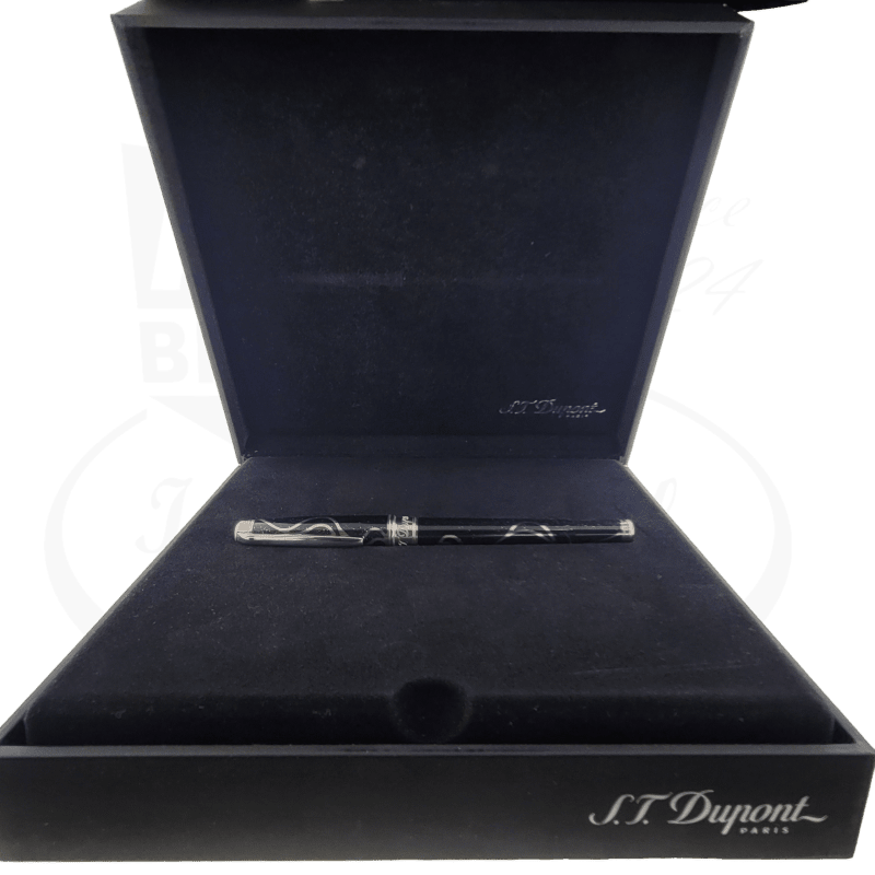 S.T. dupont Limited Edition Magic wishes fountain pen with black lacquer, palladium and silver dust finish in display box